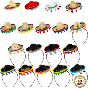 Sombrero Party Hats, Classic Cinco De Mayo Sombrero Headbands, Mexican Party Hat with Headband Fiesta Headbands Party Costume