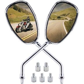 ORAEVY Motorcycle Mirrors, Universal 10mm 8mm Chrome Motorcycle Rear View Side Mirrors Handle Bar Bar End Motorcycle Mirrors