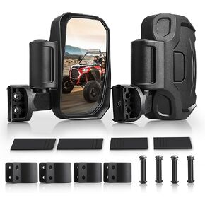 MICTUNING UTV Side Mirrors with 1.75"-2" Roll Cage, Surface-Adjustable Mirror Compatible with Polaris RZR Kawasaki Mule Pioneer Yamaha, Break-away Shock-proof Shatter-proof