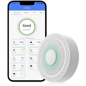جهاز مراقبة جودة الهواء 9 في 1 من UbiBot AQS1 - PM1/2.5/10، TVOC، ثاني أكسيد الكربون/CO2e، درجة الحرارة والرطوبة، تنبيهات متعددة، اتصال WiFi/RS485، منصة سحابية عامة مجانية، يدعم نشر الشبكة المحلية.