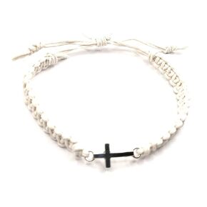 Cross Charm Hemp Bracelet Christian Religious White Adjustable Cord for Men Women Teen Girls Beach Hemp Jewelry