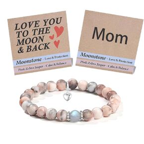 𝐆𝐢𝐟𝐭 𝐟𝐨𝐫 𝐃𝐚𝐮𝐠𝐡𝐭𝐞𝐫 Infinity Heart Moonstone Bracelet with Pink Zebra Jasper Handmade Birthday Gifts from Mom Dad Grandma in Gift Box Daughter Bracelets