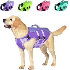 سترة نجاة للكلاب من Petglad، سترة نجاة عاكسة للضوء مع مقبض إنقاذ لركوب القوارب، سترة سباحة عالية الطفو قابلة للتعديل للكلاب الصغيرة الكبيرة - أخضر، L