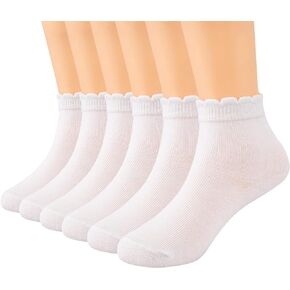 Meeshine 6 Pack Toddler Baby Girls White Ankle Socks Ruffle Soft Cotton Mesh Thin Dress Socks for 1-8T Kids