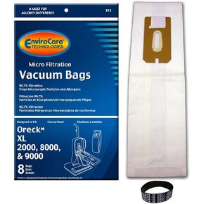 EnviroCare Replacement Vacuum Cleaner Bags Designed to Fit Oreck U2000, XL2100 Series, XL9000 and Commercial Series Uprights 8 Bags and 1 Belt