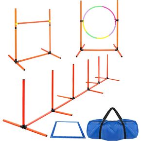 Domaker Dog Agility Training Equipment, Adjustable Pet Obstacle Course for Backyard, Dog Agility Kit for Beginners Indoor Outdoor, Carry Bags, Jump Ring & Hurdle