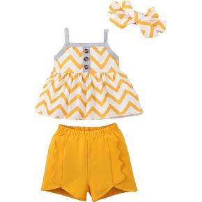 SUNNY PIGGY Toddler Baby Girls Summer Clothes Infant Newborn Outfits Stripe Tank Top Shorts Set
