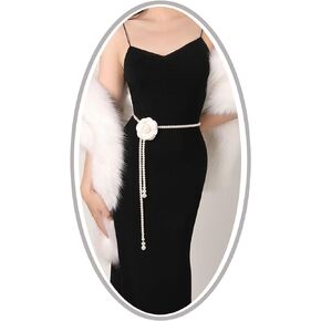 rgwtgkyh Pearl Belt for Dress Charm White Camellia Flowers Bridal Belt Chain Adjustable Pearl Belt for Women Bridesmaid Wedding Dress Belt