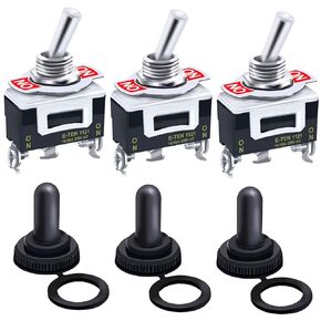 Twidec/3Pcs Heavy Duty Rocker Toggle Switch 16A 250V AC SPDT 2 Position 3 Pin ON/ON Switch with Metal Bat Waterproof Boot Cap Cover Ten-1121-B102