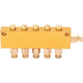 Brass Oil Distributor 5/6 Way Adjustable Lube Oil Piston Distributor Lube Oil Piston Divider Valve Value Manifold Block for Centralized Lubrication System(1 in 5 Out)