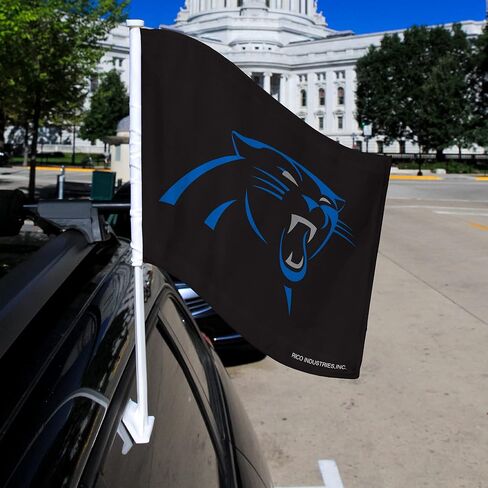 Rico Industries NFL Carolina Panthers - Black Car Flag with included Pole 16 x 19.5-" in Saudi Arabia