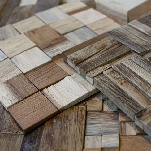 Ekena Millwork WPW12X12FRMENA Freeport Boat Wood Mosaic Wall Tile, 11 7/8"W x 11 7/8"H x 3/4"P, Natural Finish in Kuwait