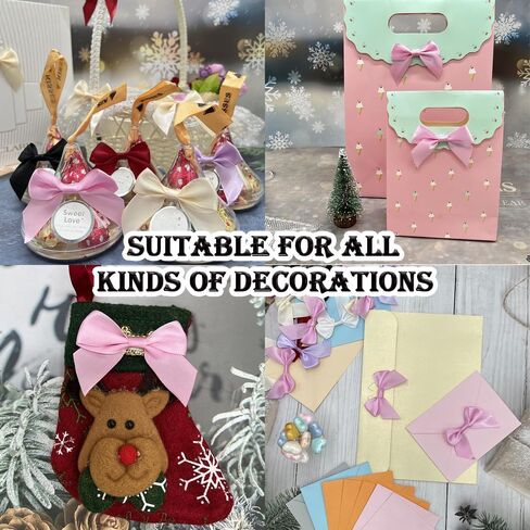 Mini Ribbon Bows for Crafts,Premade Mini Christmas Bows,30 Pieces Multicolor Small Satin Bows with Adhesive Stickers in Saudi Arabia