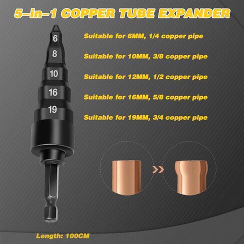 Yizlte HVAC Repairing Tool Air Conditioner Copper Pipe Swage Tube Tool, Swaging Tool Drill Bit Set Copper Pipe Cutter Tube Expander Drill Bit Repairing Set with 6, 9, 12, 16, 19mm in Saudi Arabia