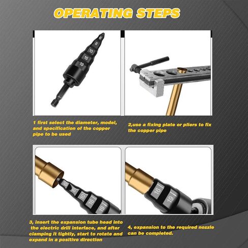 Yizlte HVAC Repairing Tool Air Conditioner Copper Pipe Swage Tube Tool, Swaging Tool Drill Bit Set Copper Pipe Cutter Tube Expander Drill Bit Repairing Set with 6, 9, 12, 16, 19mm in Saudi Arabia