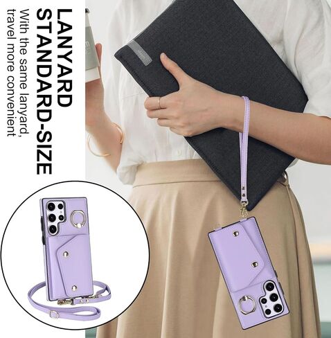 حافظة محفظة UEEBAI Crossbody لهاتف Samsung Galaxy S24 Ultra 5G، حافظة هاتف بفتحة للبطاقات مع جيب بسحاب ومسند وغطاء حزام يد مع حزام معصم قابل للإزالة - أرجواني in Kuwait