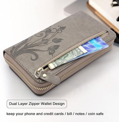 حافظة Lacass متوافقة مع iPhone 15 Plus/iPhone 14 Plus، حافظة هاتف بمحفظة جلدية مزدوجة بسحاب قابلة للفصل (أسود) in Kuwait