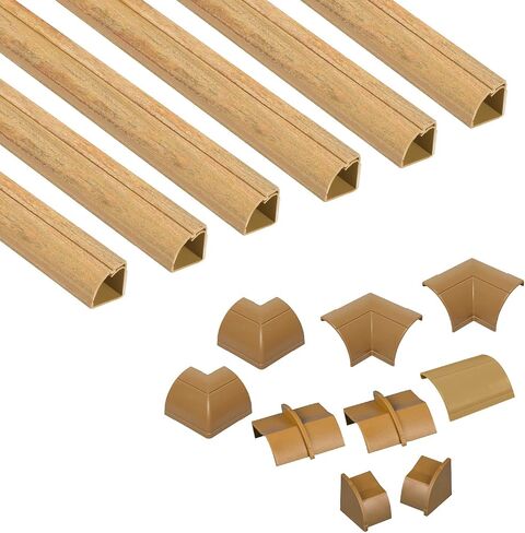 D-Line Cord Cover Kit, 30FT Self-Adhesive Wire Hider, Cable Raceway to Hide Wires on Wall, Cable Management - 6 x 5FT Channels and Accessories (0.87in (W) x 0.87in (H), Stainable Wood-Effect) in Saudi Arabia