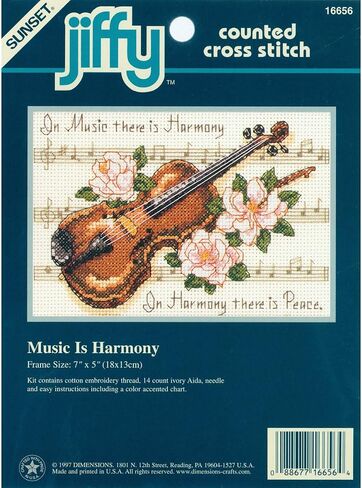 DIMENSIONS Music is Harmony' Violin 14 Counted Cross Stitch Craft Kit, 7'' x 5'', Multicolor in Saudi Arabia