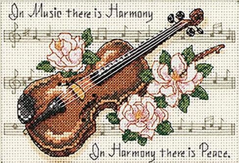 DIMENSIONS Music is Harmony' Violin 14 Counted Cross Stitch Craft Kit, 7'' x 5'', Multicolor in Saudi Arabia