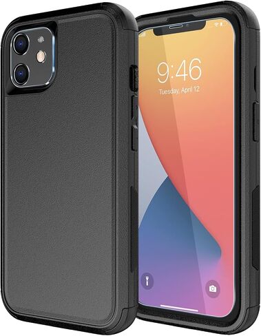 حافظة Diverbox لهاتف iPhone 11 [مقاومة للصدمات] [مقاومة للسقوط] [واقي شاشة من الزجاج المقوى]، غطاء حماية شديد التحمل لهاتف Apple iPhone 11 (أسود-3 في 1) in Kuwait