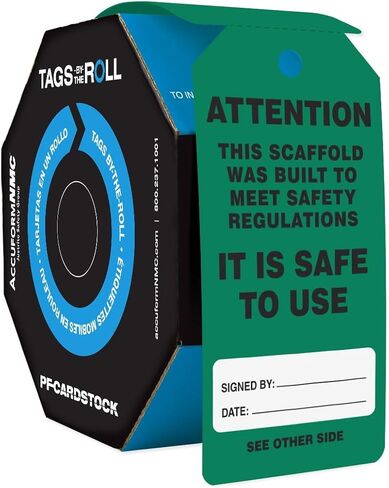 AccuformNMC 100 Scaffolding Tags by-The-Roll, Attention - Scaffold is Safe to Use, US Made OSHA Compliant Scaffold Tags, Waterproof PF-Cardstock, Resists Tears, 6.25"x3", TAR711 in Saudi Arabia