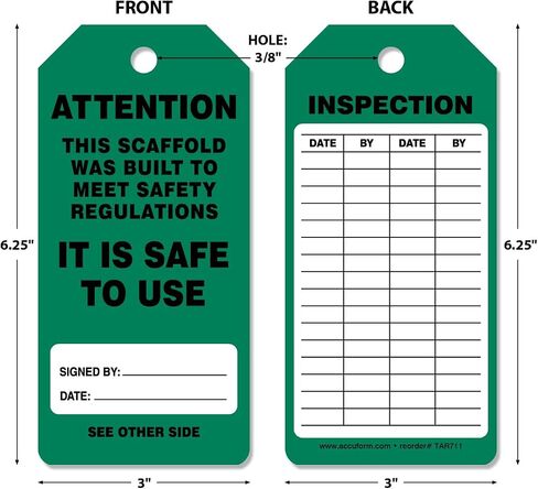AccuformNMC 100 Scaffolding Tags by-The-Roll, Attention - Scaffold is Safe to Use, US Made OSHA Compliant Scaffold Tags, Waterproof PF-Cardstock, Resists Tears, 6.25"x3", TAR711 in Saudi Arabia