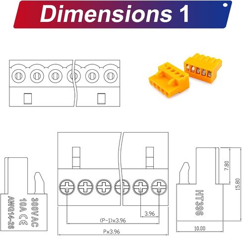 Tcenofoxy 3.96mm Connector 2/3/4/5/6/7/8/9/10/12 Pin Phoenix Connector HT396K HT3.96K HT3.96V HT3.96R Orange PCB Screw Terminal Block Connector (5Pcs 3.96M-5Pin) in Kuwait