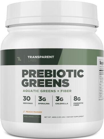 مختبرات شفافة Prebiotic Greens - مسحوق Greens Superfood ومكملات مضادات الأكسدة مع سبيرولينا العضوية، والكلوريرا العضوية، ومسحوق السنط العضوي، ومسحوق الموز الأخضر - 30 وجبة، ومانجو الخوخ in Saudi Arabia