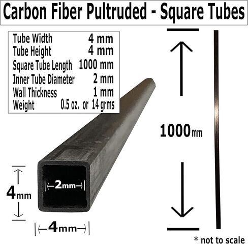 (2) KARBXON – 4mm x 4mm x 1000mm PULTRUDED – Square-Carbon Fiber Tube - Square Hollow Carbon Fiber rods – Square Pure Carbon Fibre Tubes - Lightweight High Strength Carbon Fiber Shaft (2) Tubes in Kuwait