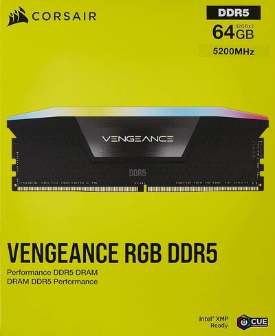 ذاكرة الوصول العشوائي CORSAIR VENGEANCE RGB DDR5 بسعة 32 جيجابايت (2 × 16 جيجابايت) وسرعة 5200 ميجاهرتز CL40 Intel XMP iCUE المتوافقة مع ذاكرة الكمبيوتر - أسود (CMH32GX5M2B5200C40) in Kuwait