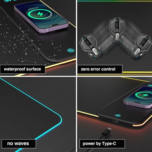 GYFJE Wireless Charging RGB Gaming Mouse Pad 15W, 10 Led Light Modes Desk Mat, 800x300x4mm Extra Large Keyboard Pad Non-Slip Rubber Base Computer Keyboard Mat for Gaming, MacBook, PC, Laptop in Saudi Arabia
