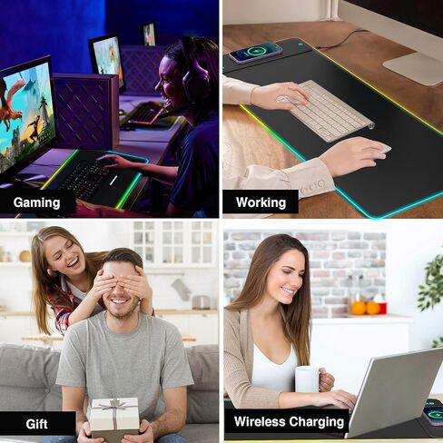 GYFJE Wireless Charging RGB Gaming Mouse Pad 15W, 10 Led Light Modes Desk Mat, 800x300x4mm Extra Large Keyboard Pad Non-Slip Rubber Base Computer Keyboard Mat for Gaming, MacBook, PC, Laptop in Saudi Arabia