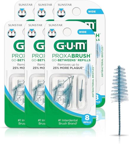 GUM Proxabrush Go-Betweens Refills - Wide - Compatible with GUM Permanent Handle - Reusable Interdental Brushes - Soft Bristled Dental Picks, 8ct(6pk) in Saudi Arabia