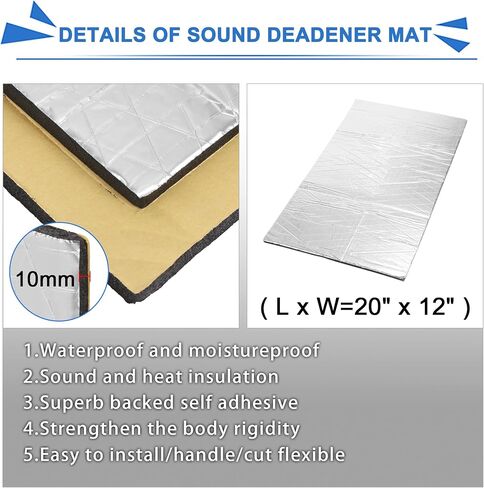 uxcell 18pcs 10mm 394mil 29.06sqft Car Sound Deadener Insulation Mat Alumina Fiber Door Audio Noise Insulation 20''x12'' in Saudi Arabia