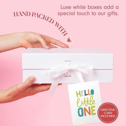 هدايا الأمهات الجدد من Unboxme للنساء - سلة هدايا فاخرة للأطفال بعد الولادة وهدية دفع للأطفال حديثي الولادة من الأولاد والبنات، بما في ذلك أحذية الأطفال والموسلين والخشخيشة والجوارب والشاي العشبي وبطاقة "Hello Little One" وهدايا عيد الأم in Kuwait
