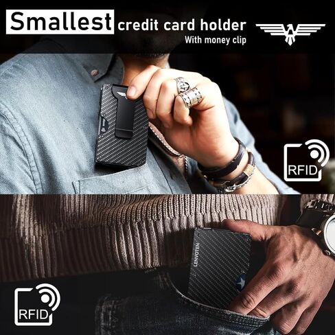 Lenvoten Credit Card Holder & Money Clip Wallets for Men-Slim RFID Blocking Men's Wallet Business Card Holder Mens Gifts Ideas (Carbon Fiber) in Saudi Arabia