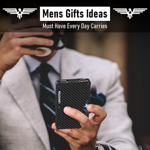 Lenvoten Credit Card Holder & Money Clip Wallets for Men-Slim RFID Blocking Men's Wallet Business Card Holder Mens Gifts Ideas (Carbon Fiber) in Saudi Arabia