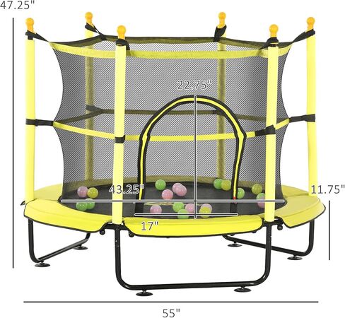 ترامبولين مقاس 4.6 بوصات للأطفال، ترامبولين للأطفال مقاس 55 بوصة مع حاوية أمان وحفرة كروية للاستخدام الداخلي أو الخارجي، مصمم للأطفال من سن 3 إلى 10 سنوات in Kuwait