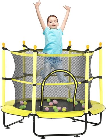 ترامبولين مقاس 4.6 بوصات للأطفال، ترامبولين للأطفال مقاس 55 بوصة مع حاوية أمان وحفرة كروية للاستخدام الداخلي أو الخارجي، مصمم للأطفال من سن 3 إلى 10 سنوات in Kuwait