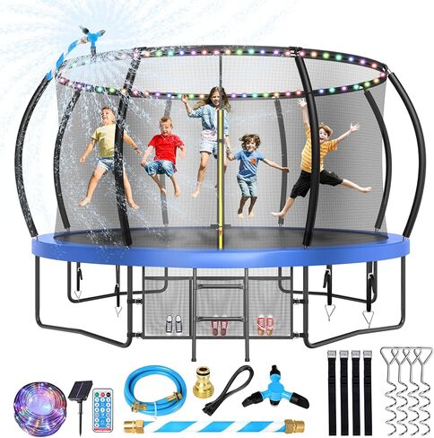 ترقية lyromix 12 14 15 16FT الترامبولين للأطفال والكبار، الترامبولين في الهواء الطلق مع أعمدة منحنية، الترامبولين على شكل اليقطين مع الرش، الرهانات، الضوء، حقيبة تخزين للأطفال عائلة وقت سعيد in Kuwait