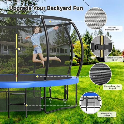 ترقية lyromix 12 14 15 16FT الترامبولين للأطفال والكبار، الترامبولين في الهواء الطلق مع أعمدة منحنية، الترامبولين على شكل اليقطين مع الرش، الرهانات، الضوء، حقيبة تخزين للأطفال عائلة وقت سعيد in Kuwait