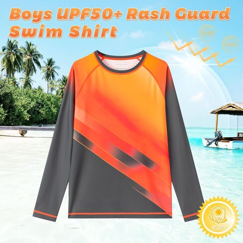 VAYAGER Boys Rash Guard Swim Shirt Long Sleeve for Kids Youth UPF+ 50 Sun Protection Rashguard Water Swimming Fishing Shirts in Saudi Arabia