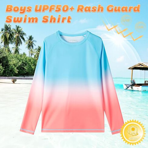 VAYAGER بنين طفح الحرس السباحة قميص طويل الأكمام للأطفال الشباب UPF + 50 حماية من الشمس Rashguard المياه السباحة الصيد القمصان in Kuwait