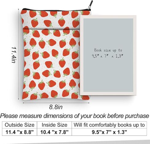 Book Sleeve Book Cover Book Lovers Gifts Book Club Gifts Bookish Gifts Book Protector Book Gifts for Readers Bibliophile Librarian Bookworm Mothers Day Graduation Birthday Strawberry Lover Gifts in Saudi Arabia