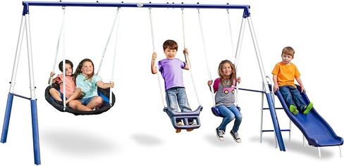 XDP Recreation Swingin' More Fun - Outdoor Backyard Playground Kids Swing Set. White/Blue in Kuwait