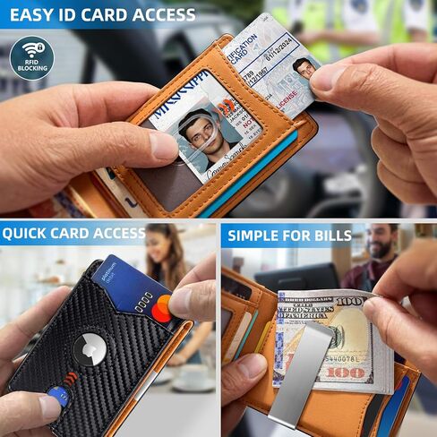 محفظة miyozi Airtag للرجال، مع مشبك نقود و11 بطاقة وجيب أمامي نحيف ومحفظة جلدية RFID مع صندوق هدايا in Saudi Arabia
