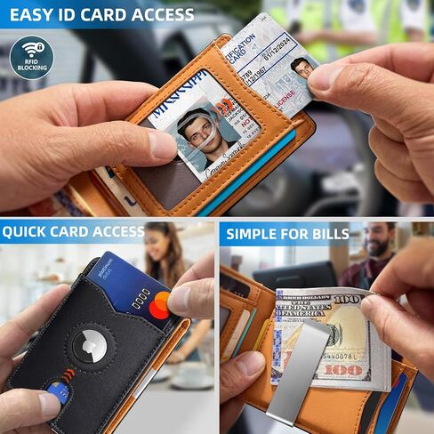 محفظة miyozi Airtag للرجال، مع مشبك نقود و11 بطاقة وجيب أمامي نحيف ومحفظة جلدية RFID مع صندوق هدايا in Saudi Arabia