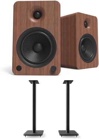 سماعات كانتو YU6MW 200 وات على رف الكتب مع بلوتوث - أبيض غير لامع (زوج) SP6HD 6 بوصة حامل سطح مكتب ثابت الارتفاع لمكبرات صوت رف الكتب - أسود (زوج) (2022) in Kuwait