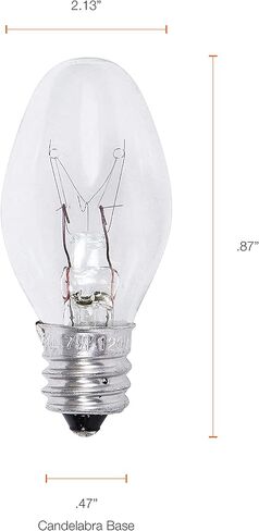 SYLVANIA Incandescent 7W C7 Night Light Bulb, E12 Candelabra Base, 40 Lumens, Clear Finish, 2850K, Warm White - 4 Pack (13545) in Saudi Arabia
